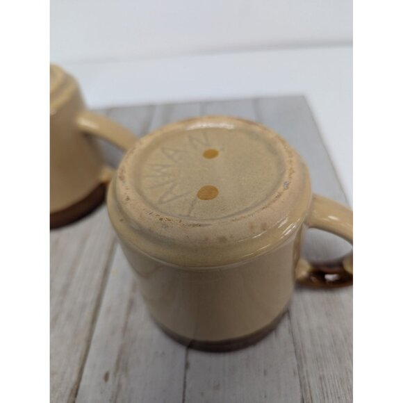 Vintage Mid Century Modern 2-Tone Drip Glaze Pottery Coffee Mugs Set of 3 - Picture 8 of 8